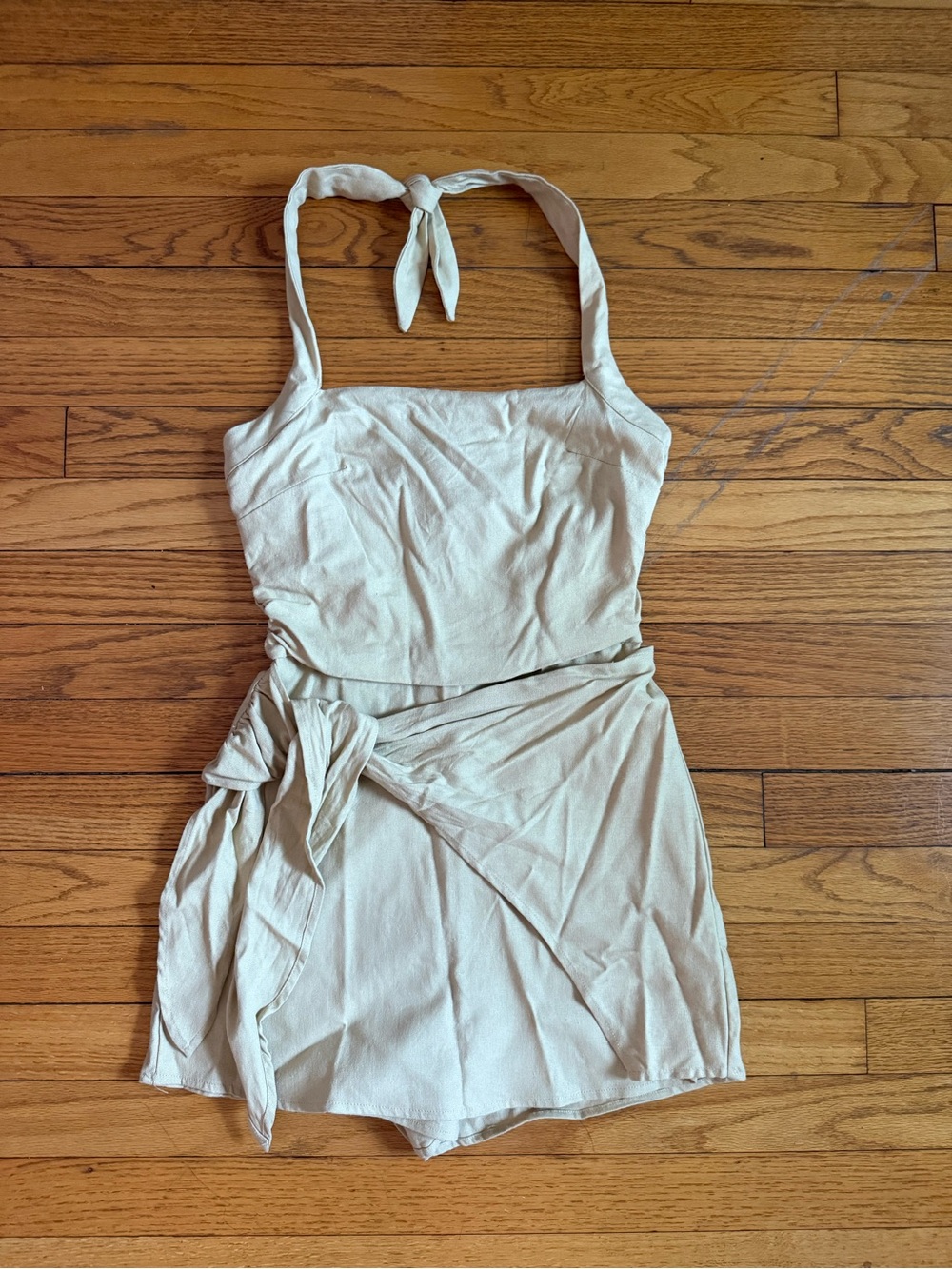 Bar III Tan Tie-Front Mini Dress